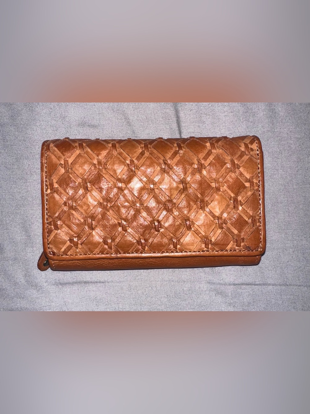 BRANDLESS Women's Woven Brown Leather Clutch Wallet
